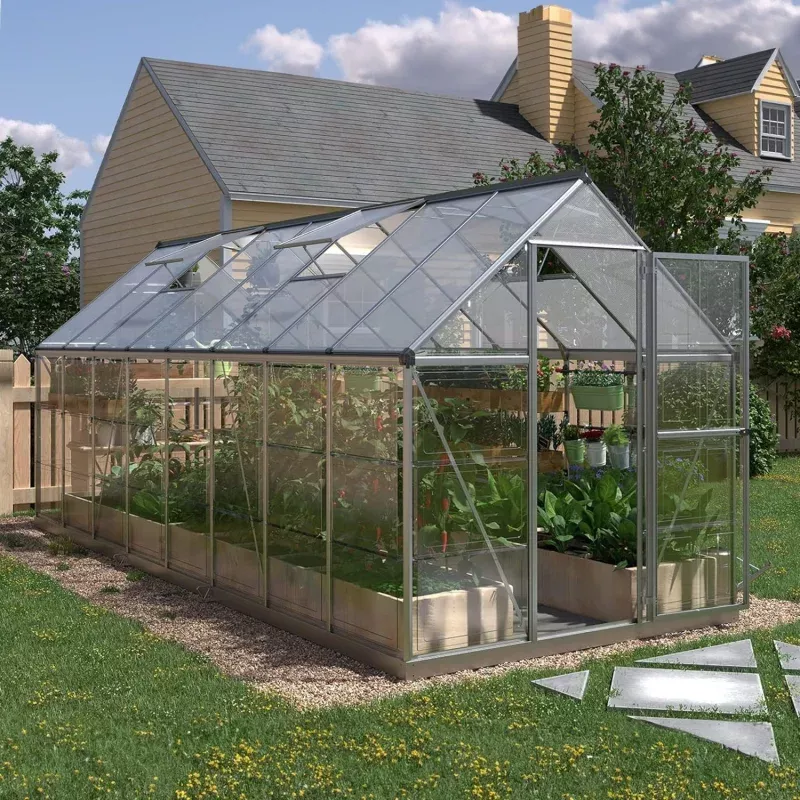 [06x16FT] Extra Large Outdoor Polycarbonate Aluminum Walk-In Greenhouse With Lockable Hinged Door (93148572)