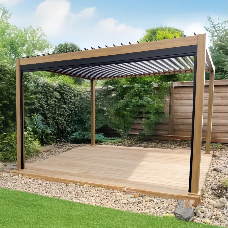 10-x-13-woodgrain-georgetown-louver-outdoor-sun-shelter 10′ x 13′ Woodgrain Georgetown Louver Outdoor Sun Shelter