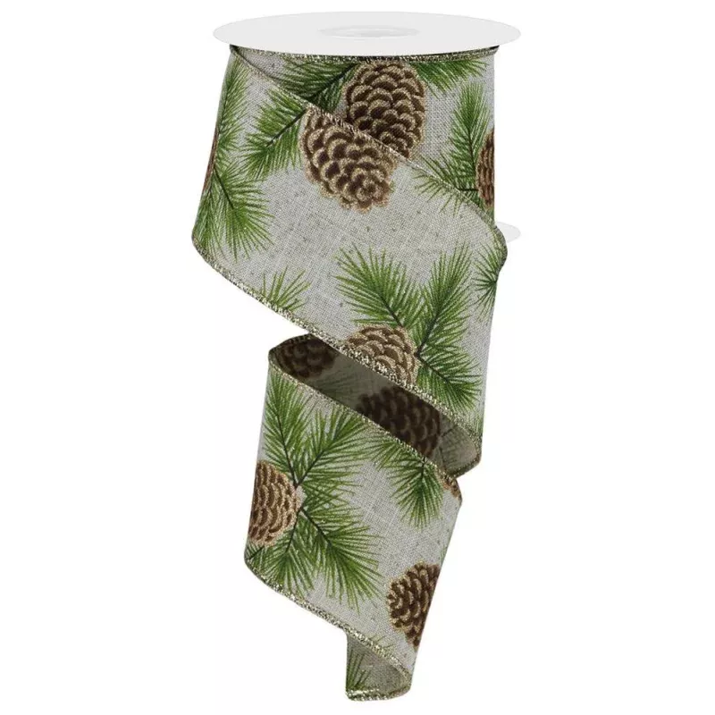 10-yards-pine-cones-pine-needles-royal-burlap-ribbon 10 Yards of Pine Cones & Pine Needles Royal Burlap Ribbon