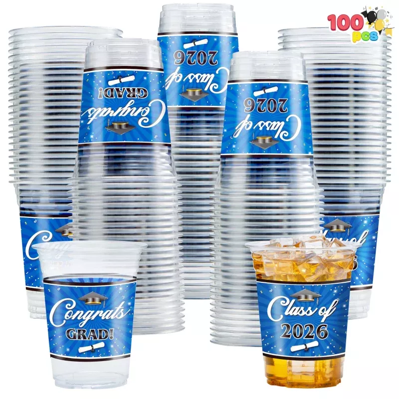 100pcs-16oz-blue-disposable-pet-graduation-cups-class-2026-party-supplies 100Pcs 16oz Blue Disposable PET Graduation Cups Class of 2026 Party Supplies
