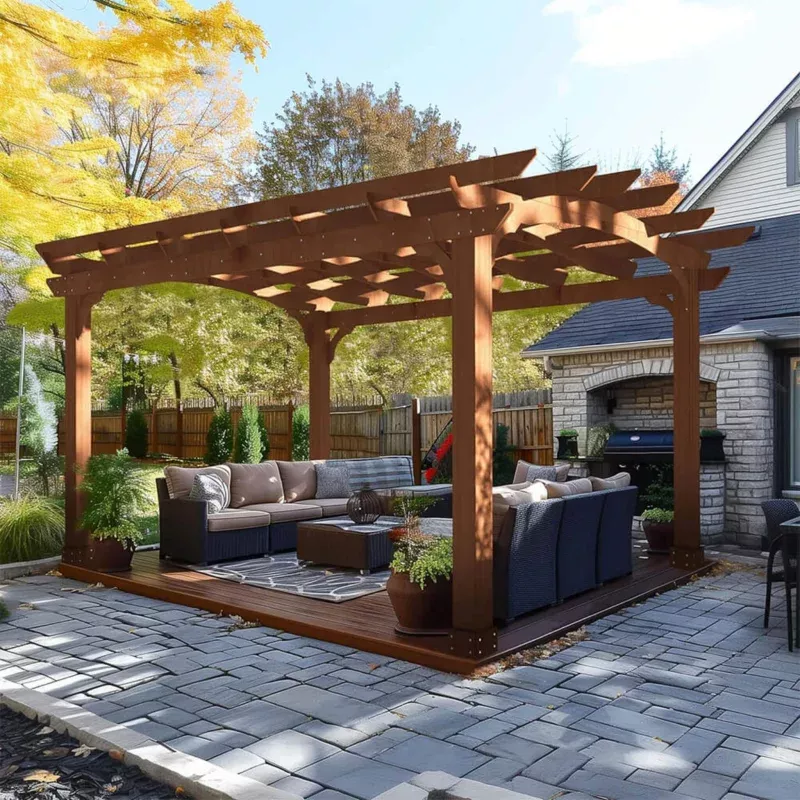 [10x12FT] Premium Outdoor All-Season Backyard Patio Cedar Wood Gazebo Pergola With Arched Roof