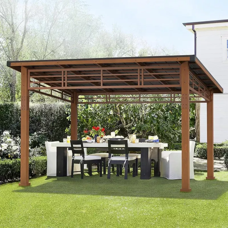 [12×14] Heavy Duty Outdoor Hardtop Wood Frame Gazebo Canopy With Metal Roof & Curtains