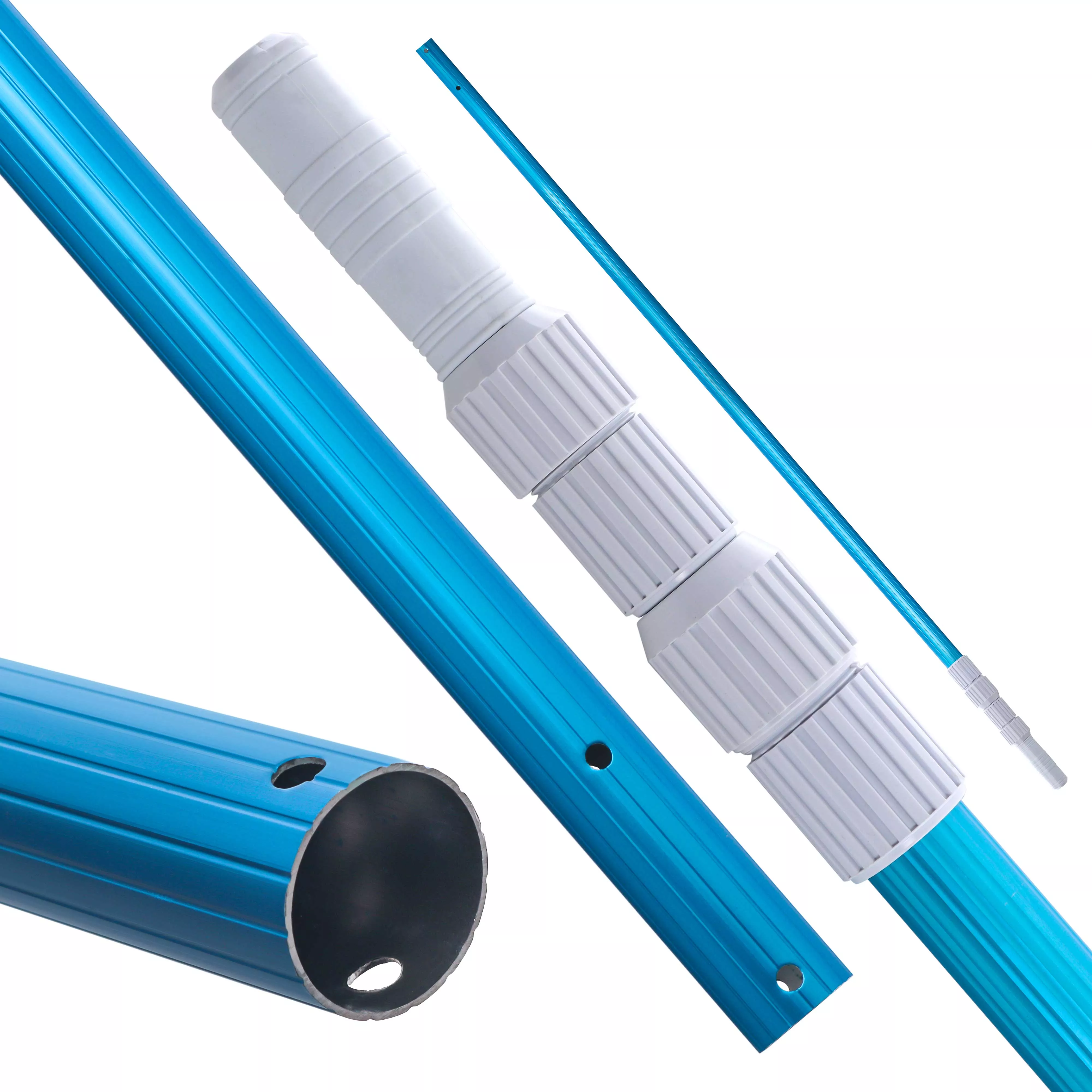 12-foot-blue-anodized-aluminum-telescopic-swimming-pool-pole-adjustable-3-piece- 12 Foot Blue Anodized Aluminum Telescopic Swimming Pool Pole, Adjustable 3 Piece Expandable Step-Up – Attach Connect Skimmer Nets, Rakes, Brushes