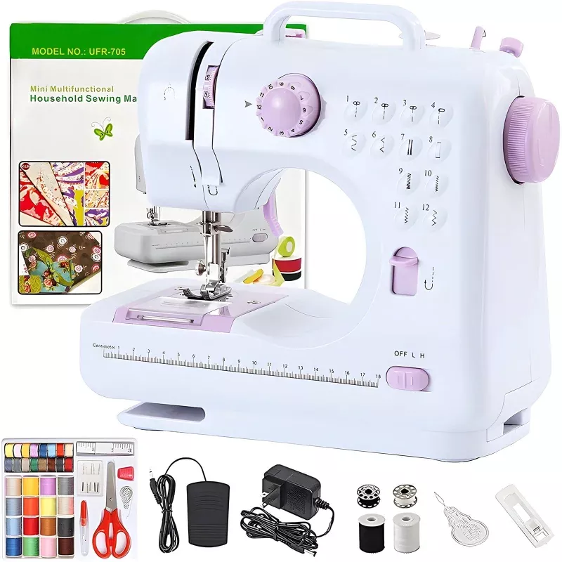 12-stitches-sewing-machine-multifunctional-mini-portable-sewing-machine-basic-ea 12 Stitches Sewing Machine, Multifunctional Mini Portable Sewing Machine Basic Easy to Use for Adults and Kids, Two-Thread Lockstitch with High Low Adjustable Speeds