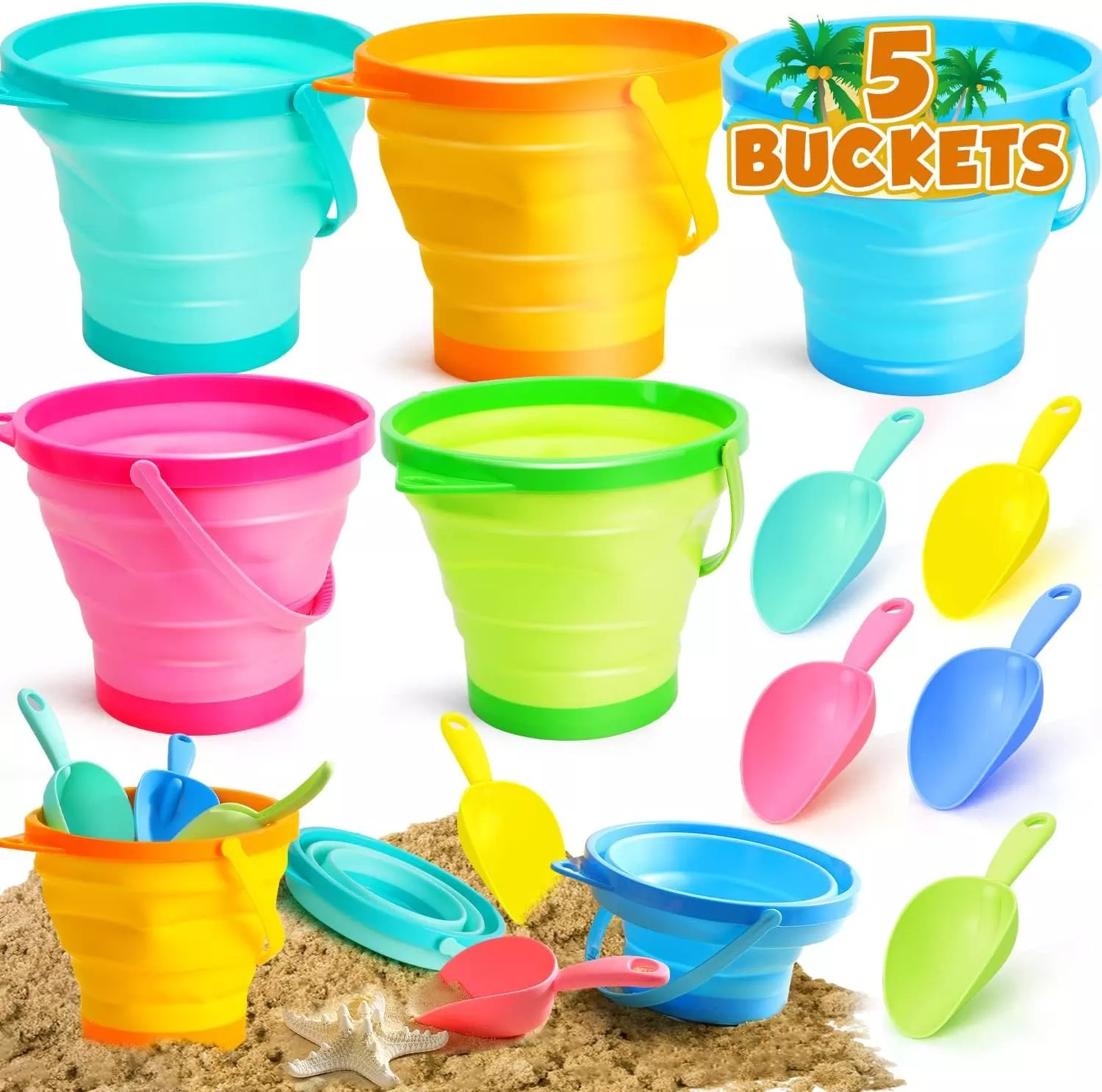 collapsible-beach-bucket-kids-with-shovels-sand-toys Collapsible Beach Bucket for Kids with Shovels Sand Toys