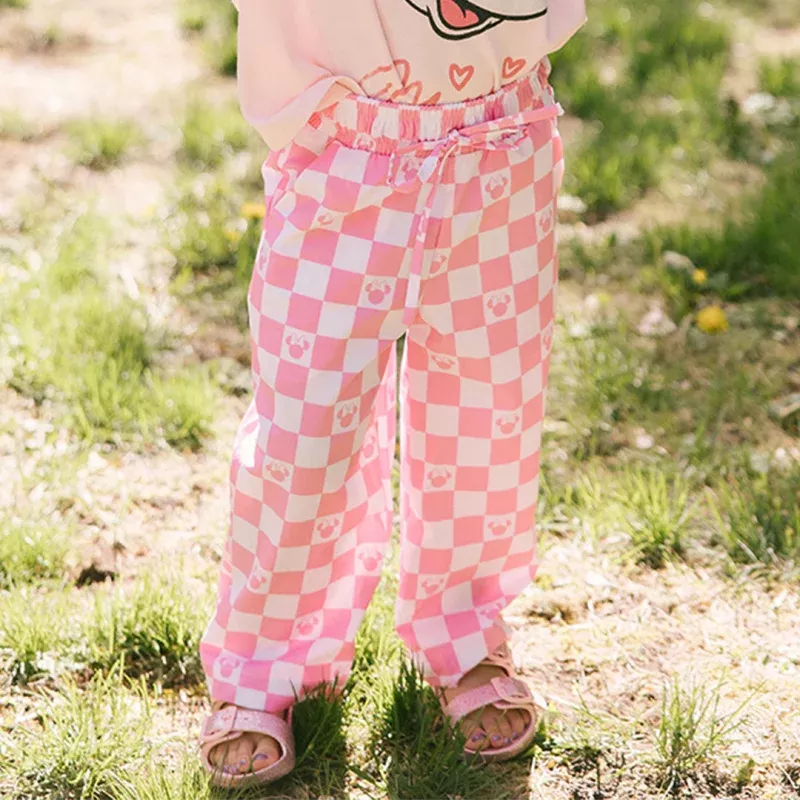 Mini Disney Audrey Wide Leg Pants, Pink Check