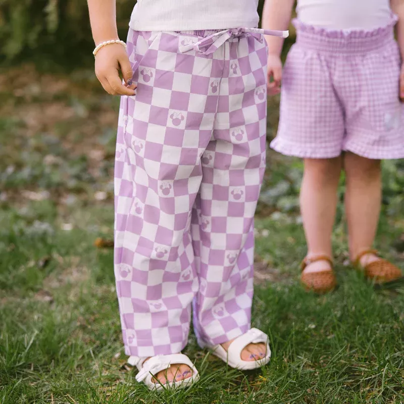 Mini Disney Audrey Wide Leg Pants, Purple Check