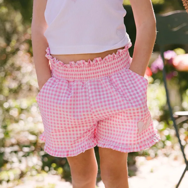 Mini Disney Bow Lake Shorts, Pink Gingham