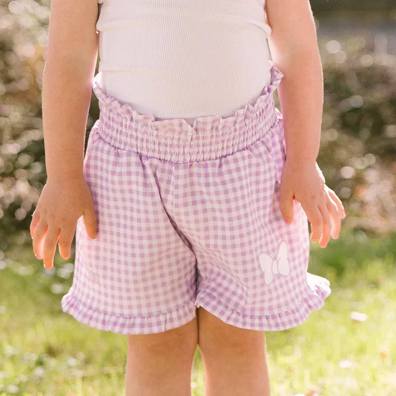 Mini Disney Bow Lake Shorts, Purple Gingham